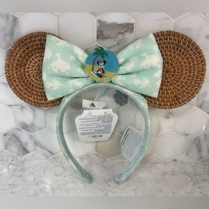 🎅 2/$30 Disney Parks Minnie Mouse Tropical Vacation Rattan Ears Headband NWT